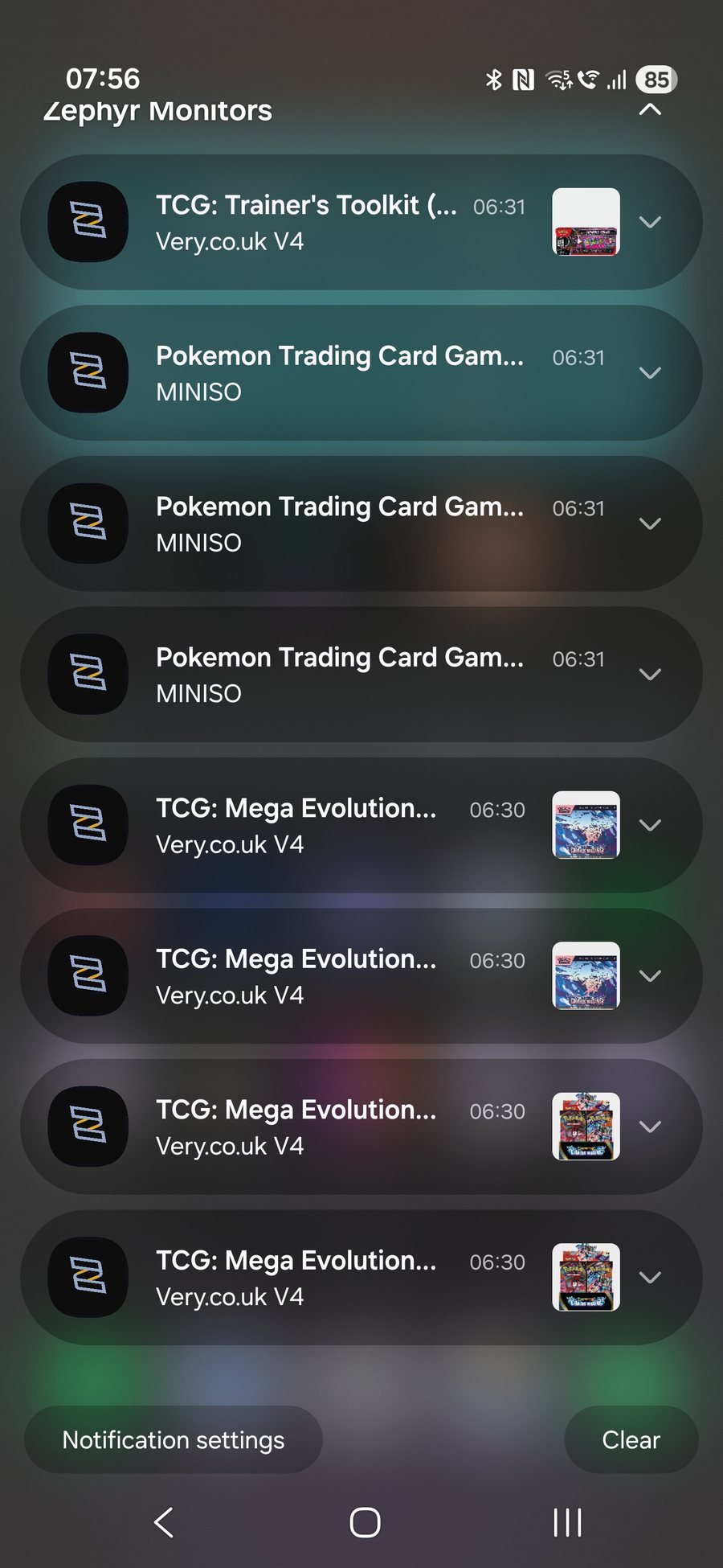 A restock push notification on a phone